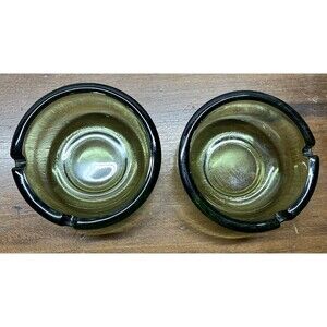 Lot Of 2 Vintage Ashtray Green Glass Translucent Mid Century Modern 2 Slots